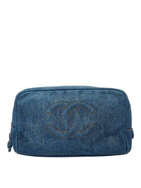 Chanel CC Logo Pouch Clutch Blue Denim